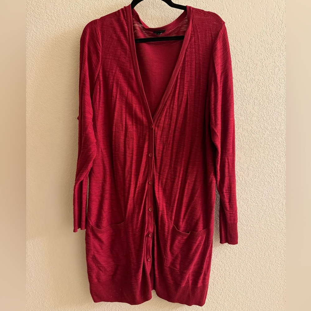 Torrid plus size long button-up cardigan sweater. Size 3x. Christmas red